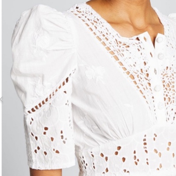 LOVESHACKFANCY DIVINE CROCHET EMBROIDERED WHITE MINI DRESS SIZE 8 - Picture 6 of 16